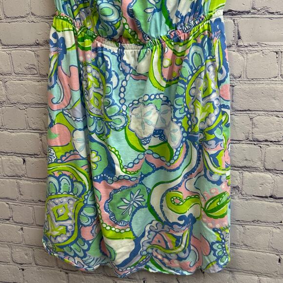 Lilly Pulitzer Windsor Strapless Dress Blue Pink Conch Republic Small Cotton - Picture 3 of 8
